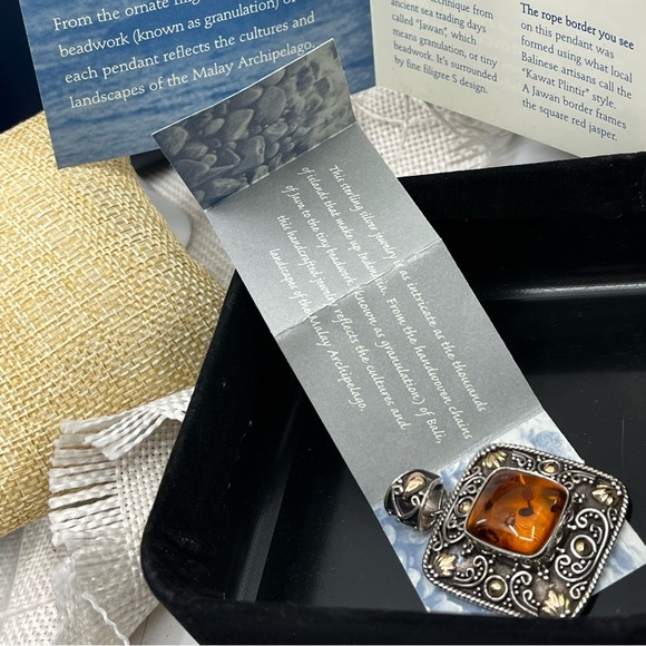 Rare Vintage BA Bali Suarti Amber Pendant Sterling Silver & 18K Gold - Picture 7 of 16